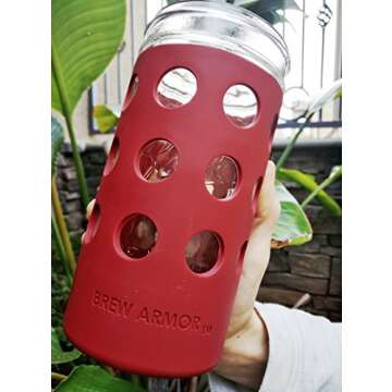 Silicone Mason Jar Protector Sleeve (2 Pack) | Fits Ball, Kerr 24oz (1.5 pint) Wide-Mouth Jars | Thickest Silicone Sleeve | Microwave & Dishwasher Safe | For Coffee, Tea and Smoothies (Green)