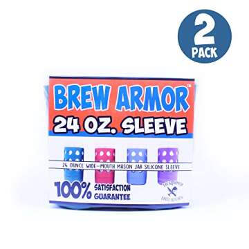 Silicone Mason Jar Protector Sleeve (2 Pack) | Fits Ball, Kerr 24oz (1.5 pint) Wide-Mouth Jars | Thickest Silicone Sleeve | Microwave & Dishwasher Safe | For Coffee, Tea and Smoothies (Green)