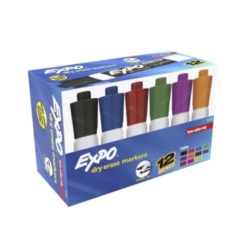 EXPO Low Odor Dry Erase Markers - Chisel Tip, Assorted Colors - 12 Count