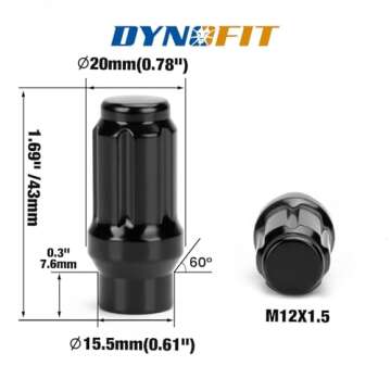 Dynofit 12mmx1.5 Extended Thread Lug Nuts for 6 Lugs Aftermarket Wheels - 24pc M12x1.5 Closed End wi...