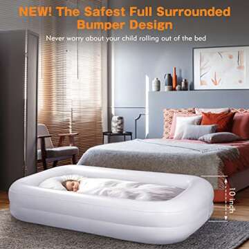 USHMA Toddler Travel Bed [4-Side] | Reversible 2 Colors Kids Air Mattress | Inflatable Toddler Bed |...