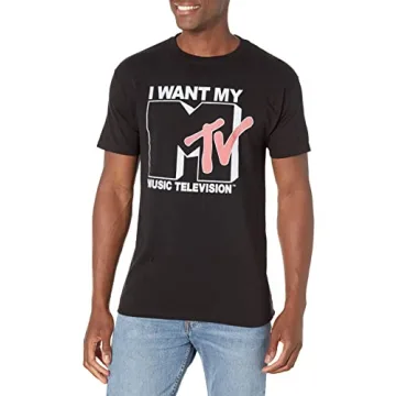 MTV Men's I Want My Music Television T-Shirt - Nostalgic 80s Black Tee in X Large