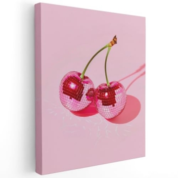 APJYM Cherry Disco Ball Valentines Day Decor, Preppy Hot Pink Disco Ball Valentines Day Wall Art, Tr...