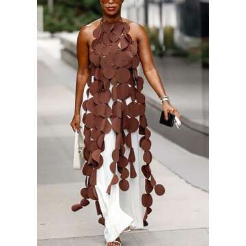 Vaceky Dressy Halter Top with Fringe Backless Features