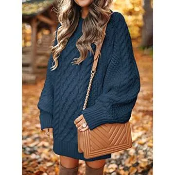 Trendy ANRABESS Oversized Cable Knit Sweater Dress