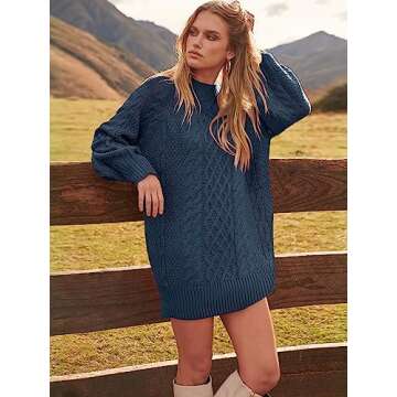 Trendy ANRABESS Oversized Cable Knit Sweater Dress