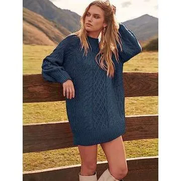 Trendy ANRABESS Oversized Cable Knit Sweater Dress