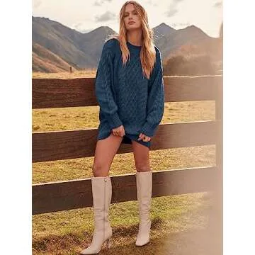 Trendy ANRABESS Oversized Cable Knit Sweater Dress