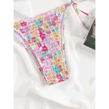 MakeMeChic Women's Halter Tie Side Triangle Bikini Set high Cut 2 Piece Bikini Swimsuit Bathing Suit Multi Floral S