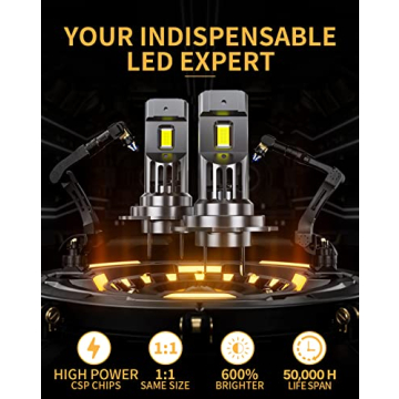 MIFMIA 2x H7 LED Bulb, 34000LM 800% Brighter 1:1 Size, No Adapter Required, H7 Bulb 6500K Cool White Plug and Play IP68 Waterproof Interior Lights, Pack of 2