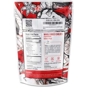 Soeos Whole Dried Chilies 4 oz, Mild Spicy Chili Peppers, Red Chili Pepper, Natural, Premium and Dry...