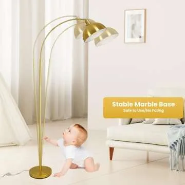 gernehop Arc Floor Lamps for Living Room,Modern Tall Standing Lamp Gold Floor Lamp with Adjustable Hanging Dome Shade,Over Couch Mid Century Arched Reading Lamp for Bedroom,Office