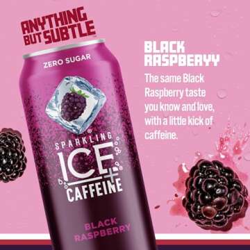 Sparkling Ice Black Raspberry Variety Pack with Caffeine, Zero Sugar Flavored Sparkling Water with Antioxidants, Vitamins, and Zero Calories (16 fl oz Cans, 12 count)