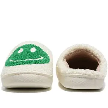 Retro Fuzzy Face Slippers for Women Men, Retro Soft Fluffy Warm Home Non-Slip Couple Style Casual Smile Face Slippers Indoor Outdoor Anti-Skid Warm Cozy Foam Slide Fuzzy Slides with Soft Memory Foam