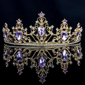 AHONEY Purple Gem Gold Tiara and Crown for Women, Crystal Mermaid Crown Rhinestone Princess Tiaras for Rapunzel Crown for Wedding Birthday Prom Halloween Party