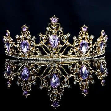 AHONEY Purple Gem Gold Tiara and Crown for Women, Crystal Mermaid Crown Rhinestone Princess Tiaras for Rapunzel Crown for Wedding Birthday Prom Halloween Party