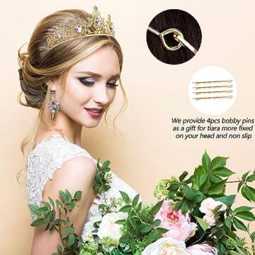 AHONEY Purple Gem Gold Tiara and Crown for Women, Crystal Mermaid Crown Rhinestone Princess Tiaras for Rapunzel Crown for Wedding Birthday Prom Halloween Party