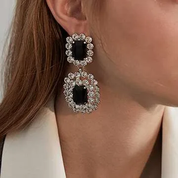 fxmimior Women Rhinestones Long Earrings for Elegant Look