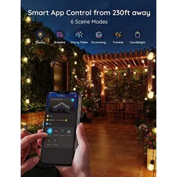 Govee 24ft Smart Outdoor String Lights with Dimmable Warm White Bulbs