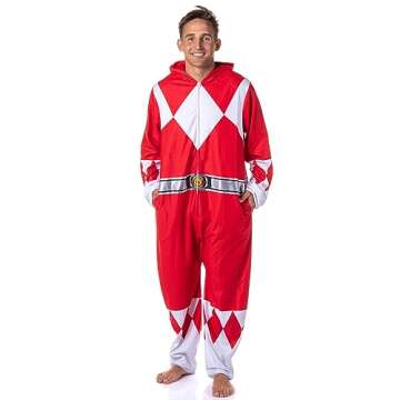 INTIMO Power Rangers Mens' Red Character Color Sleeper Union Suit Costume Sleep Pajama (Small/Medium)