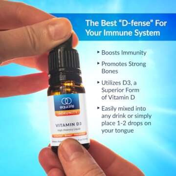 Equilife - Vitamin D3: Liquid Vitamin 3 Supplement, Immunity Support Drop, Promotes Bone Health, Helps Increase The Effectiveness of Calcium & Phosphorus, Formulated for Maximum Absorption (12 ml)