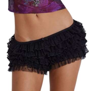 NUFIWI Womens Ruffle Lace Bloomers Cute Lolita Floral Mesh Layered Shorts Y2k Sexy Micro Bottoms Fai...