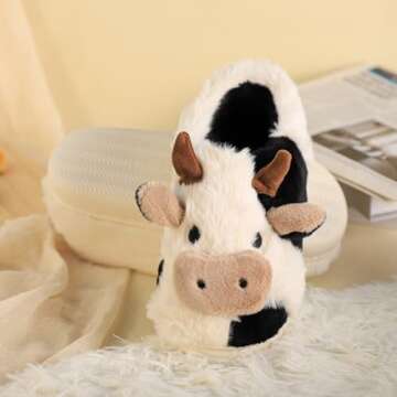 Gaolinci Cartoon Cow Cotton Slippers - Cozy Winter Slippers for Women!