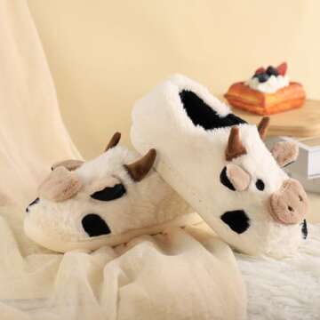 Cozy Cartoon Cow Cotton Slippers for Women - Winter Comfort