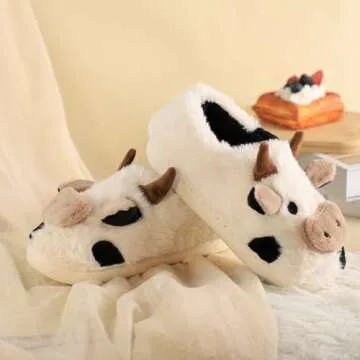 Cozy Cartoon Cow Cotton Slippers for Women - Winter Comfort