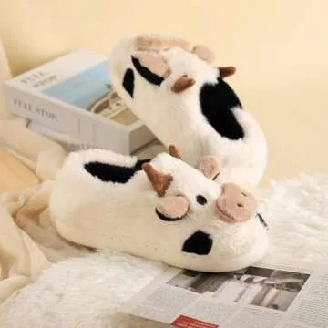 Cozy Cartoon Cow Cotton Slippers for Women - Winter Comfort