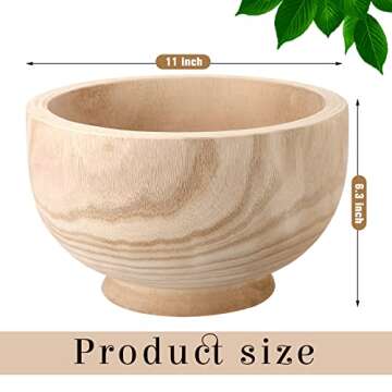 Zubebe Wooden Bowls for Decor Wooden Decorative Bowl Natural Pedestal Bowl Paulownia Wood Round Key ...