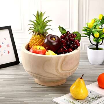 Zubebe Wooden Bowls for Decor Wooden Decorative Bowl Natural Pedestal Bowl Paulownia Wood Round Key Bowl for Neutral Home Decor Fruit Coffee Table Kitchen Modern Wedding Centerpiece 11" D x 6" H