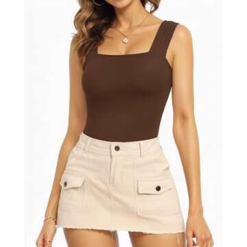 MANGOPOP Women's Stylish Tank Top Bodysuit with Snap Closure in Coffee