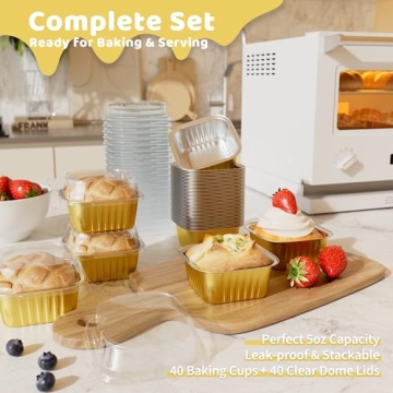 40 Pack 5 OZ Mini Cake Pans with Lids - Disposable Square Aluminum Foil Baking Cups