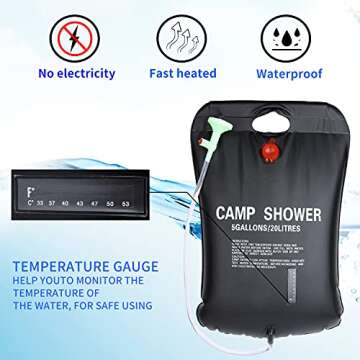 PGYFIS Camping Shower Portable Shower for Camping Outdoor Shower Solar Shower Bag 5 gallons/20L for Outdoor Traveling Hiking