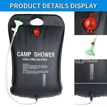 PGYFIS Camping Shower Portable Shower for Camping Outdoor Shower Solar Shower Bag 5 gallons/20L for Outdoor Traveling Hiking