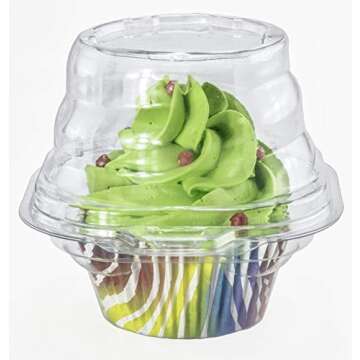Katgely Individual Cupcake Container (Pack of 100) - Single Compartment Cupcake Carrier Holder Box - Stackable - Deep Dome - Clear Plastic - BPA-Free
