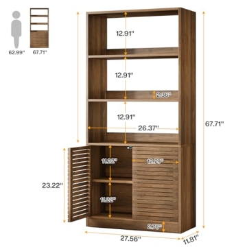 Tribesigns Tall Bookshelf with Cabinet and Open Shelves