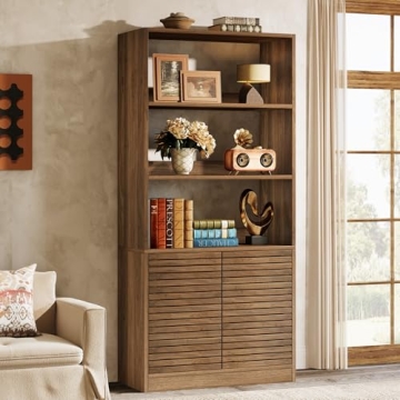 Tribesigns Tall Bookshelf with Cabinet and Open Shelves