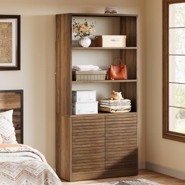 Tribesigns Tall Bookshelf with Cabinet and Open Shelves