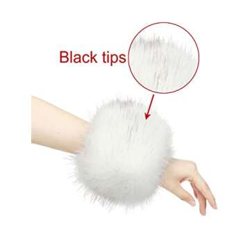 LA CARRIE Women's Leopard Print Faux Fur Wrist Cuffs,Winter Fox Furry Bands Arm Warmer (White)