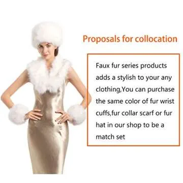 LA CARRIE Women's Leopard Print Faux Fur Wrist Cuffs,Winter Fox Furry Bands Arm Warmer (White)