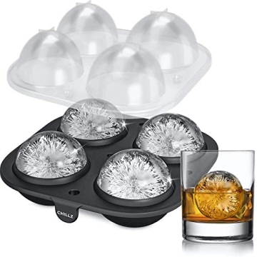 Chillz Ice Ball Maker Mold for Whiskey Tray - Create 4 x 2.5" Large Slow Melting Ice Balls - Enhance...