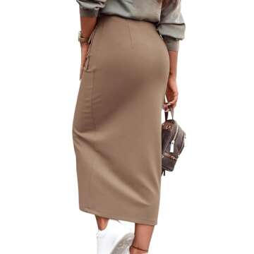 KIRUNDO Women's Midi Skirt 2025 Spring Summer High Waist Business Casual Work Office High Slit Penci...