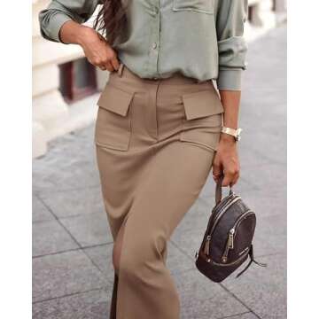 KIRUNDO Women's High Waist Midi Skirt for Office & Casual Wear