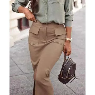 KIRUNDO Women's High Waist Midi Skirt for Office & Casual Wear