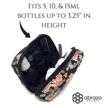 6-bottle Essential Oil Carrying Case (5ml,10ml,15ml) for doTERRA, Young Living Bottles for Aromatherapy Travel or Storage (Black Floral)