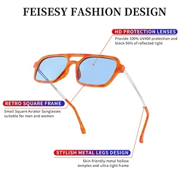 FEISEDY Vintage Square Aviator Sunglasses for Style and UV Protection