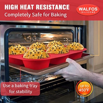 Walfos 6 Cup Jumbo Silicone Muffin Pan, Non-Stick