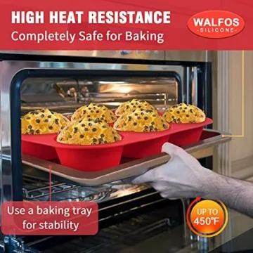 Walfos 6 Cup Jumbo Silicone Muffin Pan, Non-Stick